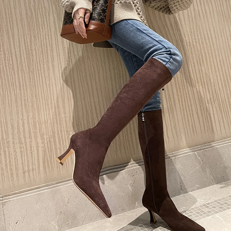 Сексуальные ботинки с боковой подсветкой Элегантные Высокие острым носком на