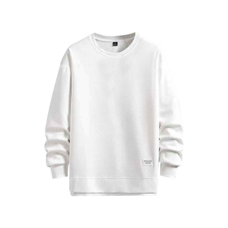 

Men's Casual Sportswear T-Shirts Pullover T Shirt Loose Tee Solid Color Long Sleeve T-Shirt Men Waffle Round Neck Ropa Hombre