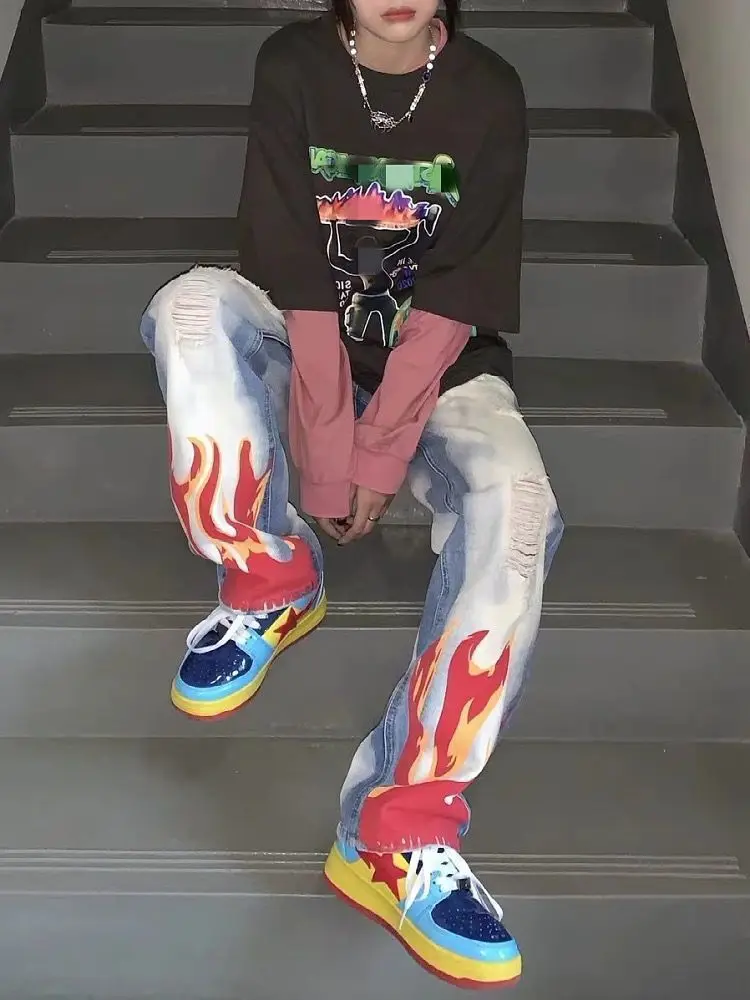 Jeans 2022 Summer New Washed Large Size Ripped Jeans Men And Women Hip-hop Personality High Street Style Straight Trousers