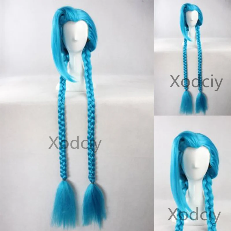 

LOL Arcane Jinx Cosplay Wig Hair 51Inch Blue Long Braid Wigs Heat Resistant Synthetic for Women Girls Cosplay Party + Wig Cap