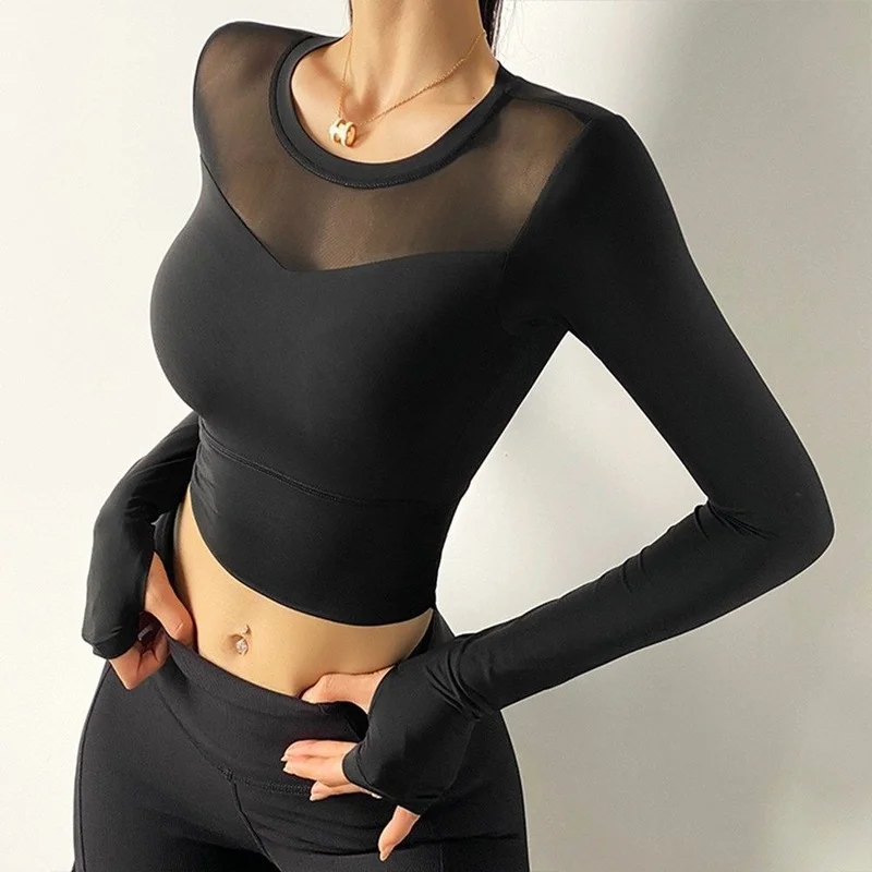 

Sexy Women Solid Printing Sport Shirts Solid Color High Elastic Gym Yoga Top Running Breathable Long Sleeve T-Shirts Top E241