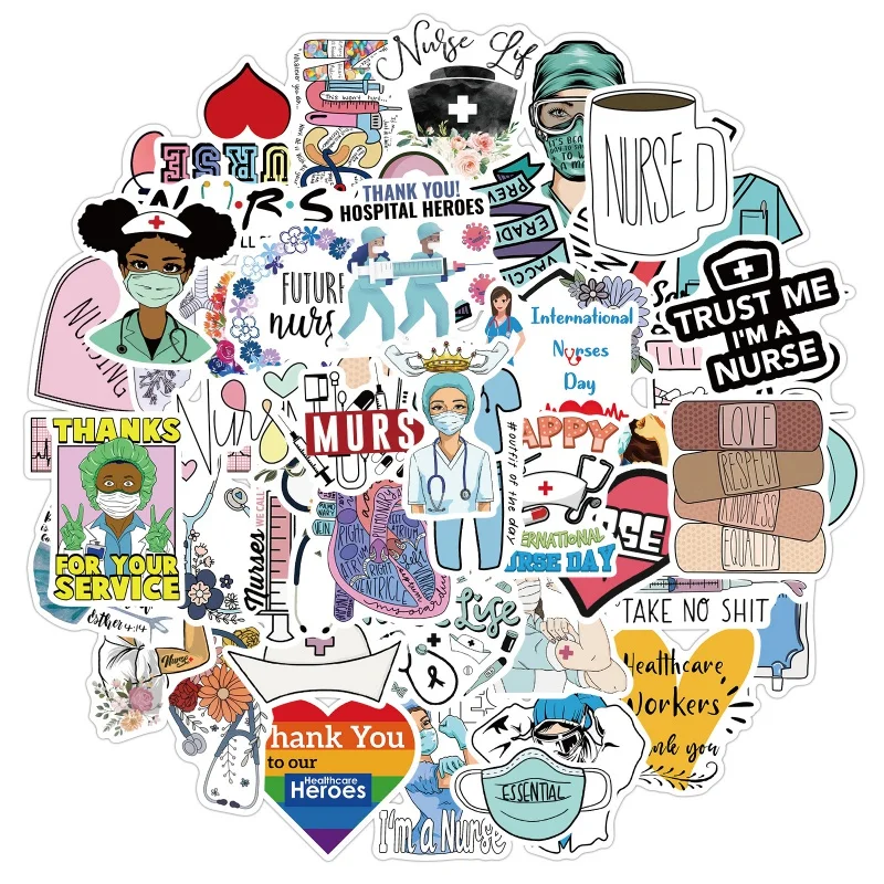 

50pcs Cartoon Nurse Stickers Nurse Day Accessories,Stickers for Water Bottles,Medical Stickers, Accessories for Work