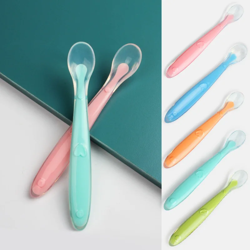 

2022 New Baby Soft Silicone Spoon Candy Color Temperature Sensing Spoon Tableware Children Food Baby Feeding Tools Baby Spoon