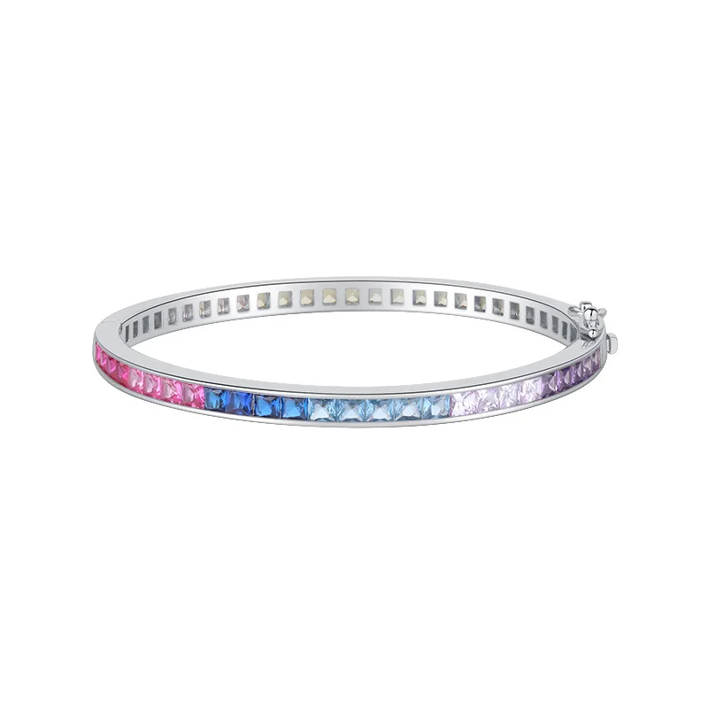 

SpringLady Luxury 925 Sterling Silver White Gold Plated Sapphire Faceted Gemstone Bracelets Engagement Gift Fine Jewelry