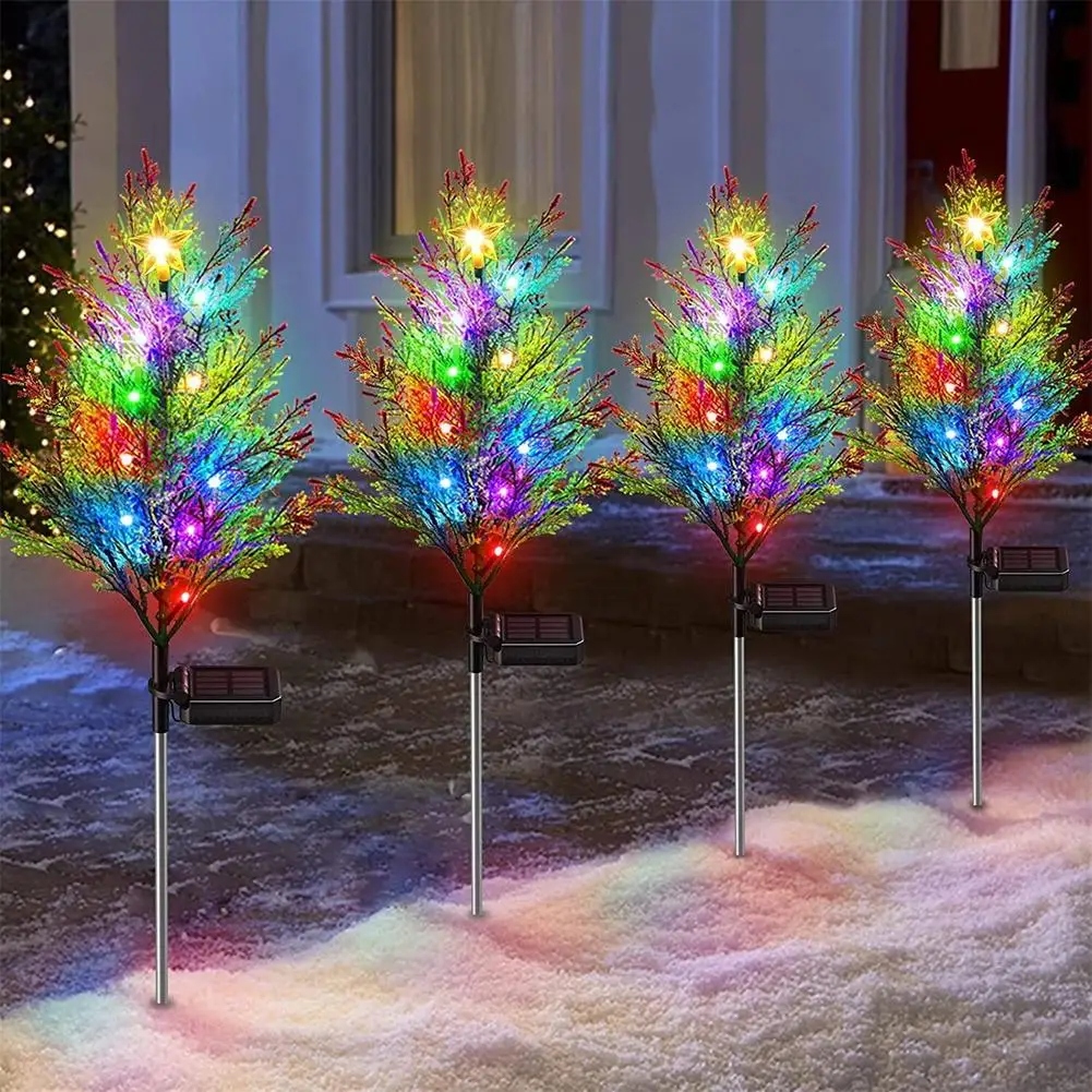 

2Pcs LED Solar Christmas Tree Lights Decorations Outdoor,Waterproof Solar Garden Lights for Pathway Yard Patio and Lawn Decor