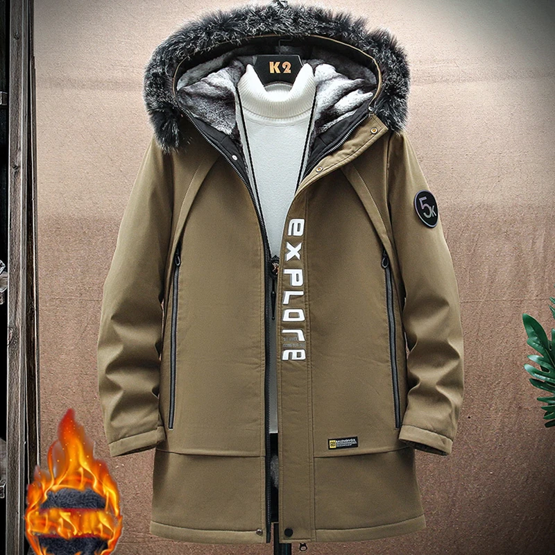

2022 Winter New Warm Thick Fleece Long Parkas Men Waterproof Hooded Fur Collar Parka Jacket Men Autumn Fashion Casual Parka Coat