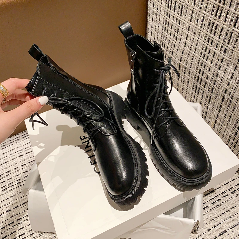 

2022 new winter Women ankle boots natural leather 22-25CM cowhide modern boots round toe side zipper fashion platform boots