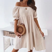 women sexy ruffle mini skirts fashion casual off shoulder short sleeve lady party dress elegant one word neck loose summer dress