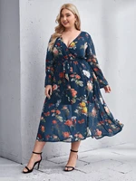 toleen women plus size large sexy and elegant evening party maxi bobo dress 2022 spring deep v neck oversized floral clothing