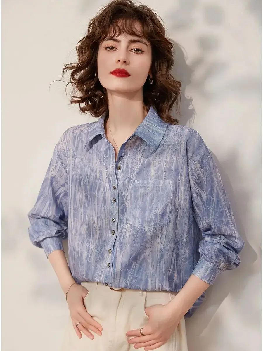 Женская рубашка с отложным воротником LOUIS YAO элегантная Свободная блузка во