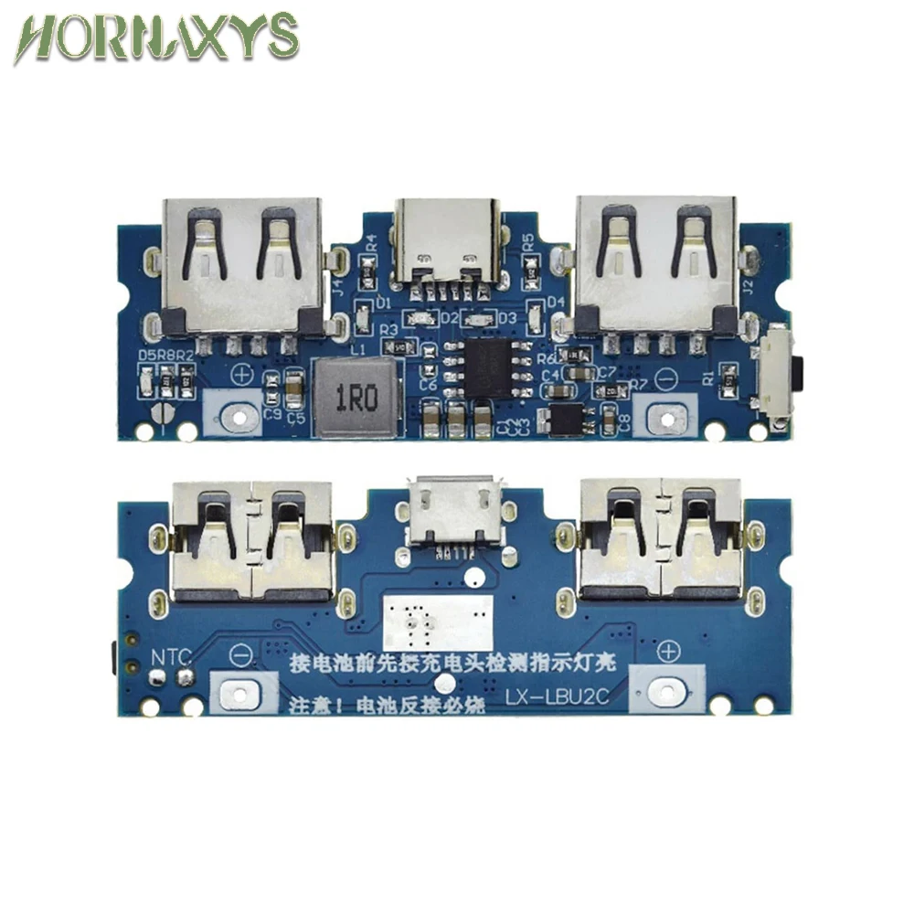 Фото 1/5/10 шт. USB-плата зарядного устройства Micro/Type-C 5В 2.4А с двумя USB-портами для аккумуляторов 18650, аксессуары для мобильных повербанков и DIY-проектов для телефонов №5