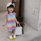 Летнее платье без рукавов в радужную полоску с капюшоном для маленьких девочек