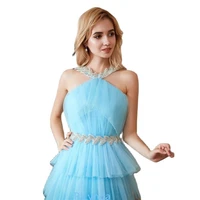 sky blue prom dresses tea length tiered tulle cupcake special occasion baby blue simple girl wedding party dress