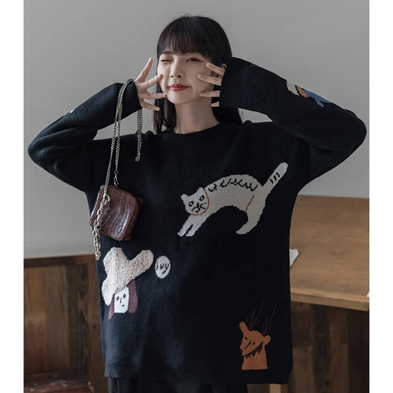Spring New Pretty Women Pullover Sweater O-neck Long Sleeve Ladies Winter Knitted Jumpers Top Loose Sweaters | Женская одежда