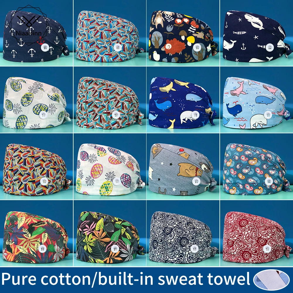 

Laboratory Spa Frosted Cap Personalized Printing Scrubs Caps Adjustable Nursing Hat Beauty Salon Work Cap Pet Shop Medical Hat