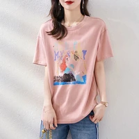 fashion printing t shirt 2022 summer new korean casual thin short sleeved top trendy crop top women vintage clothes