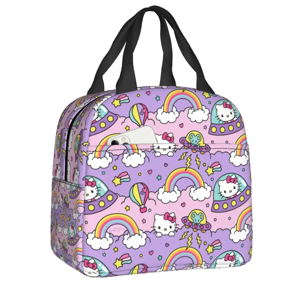 

Alien UFO Kitties Cat Insulated Lunch Bag for Women Resuable Cartoon Kitten Cooler Thermal Lunch Box Office Picnic Travel