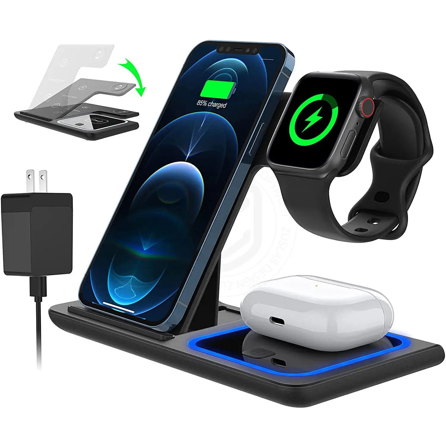 3 in 1 15W Wireless Charger Dock Qi Fast Charging For iPhone  Watch Samsung