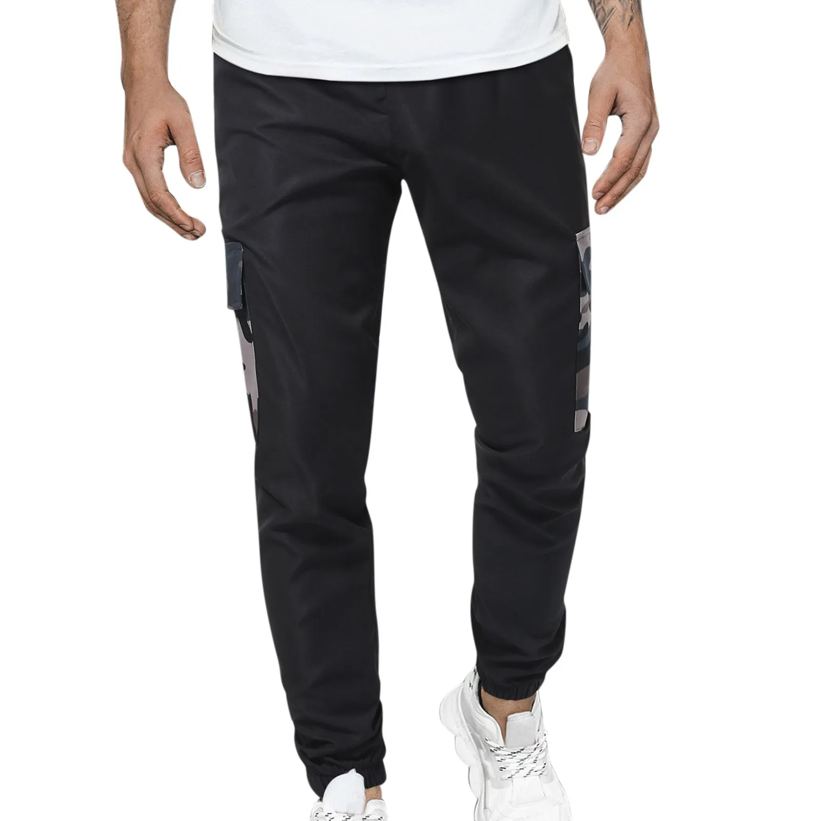 

Block Men's Fitness Color Jogging Waisted Casual Mid Pants Trousers With 4 Sports Pockets Men's pants