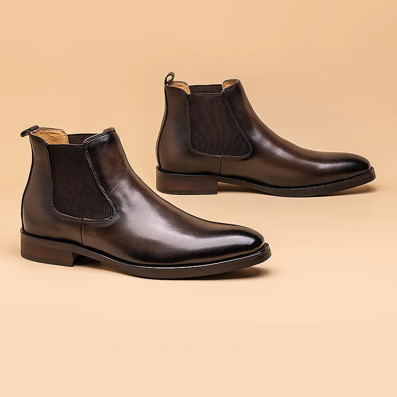 

Italian Mens Chelsea Boots Luxury Brand Genuine Leather Handmade Quality Comfortable Autumn Man Wedding Social Shoes Ankle Boots