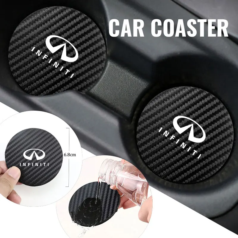 

2Pcs Car Coasters Set PU Leather Water Cup Holder Pads Interior Auto Accessories For Infiniti FX35 Q50 Q30 ESQ QX50 QX60 QX70
