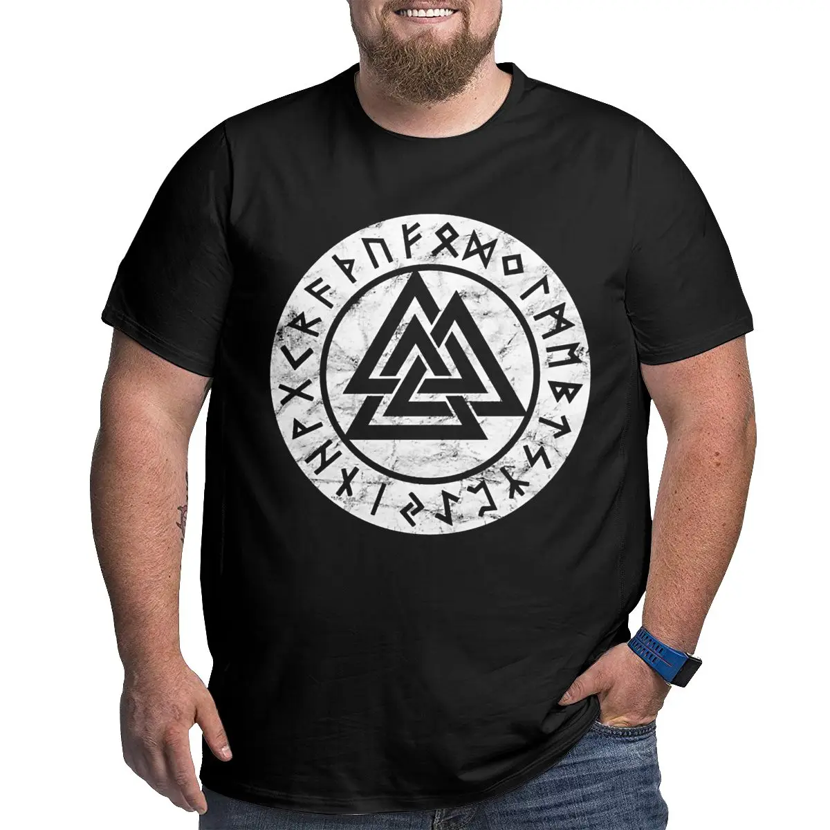 

Vintage Valknut Odin Symbol Vikings Runes Zipper Big Size Novelty Oversized T-shirt Humor Graphic Big Tall Oversized Tees Tops