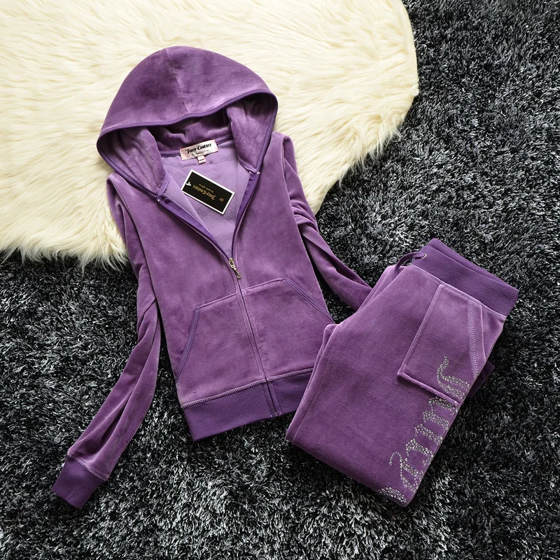 

2022 Spring and Autumn Ladies Sweatshirt Velvet Zipper Hoodie Casual Fashion Sportswear Two-piece Juicy Coutoure Tracksuit Woman