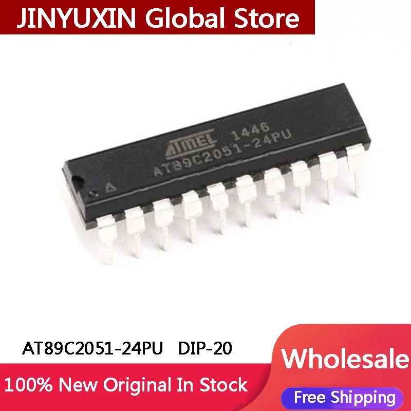 

5-100Pcs New AT89C2051-24PU AT89C2051 24 PU DIP20 8-bit microcontroller 8051 2K flash memory IC Chip In Stock Wholesale