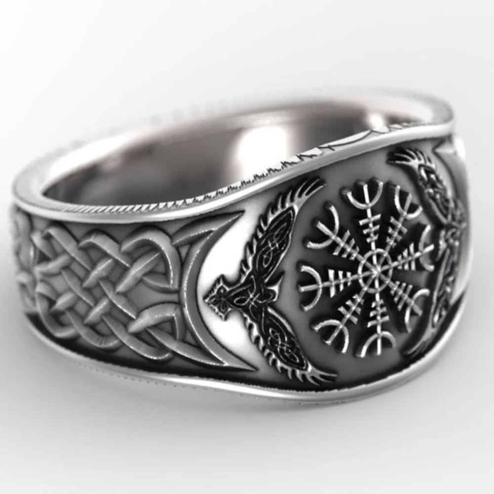 

Wish Hot Nordic Myth Story Celtic Wolf Man Ring Retro Compass Ring Ancient Silver Ring Jewelry anillos para hombre bague femme