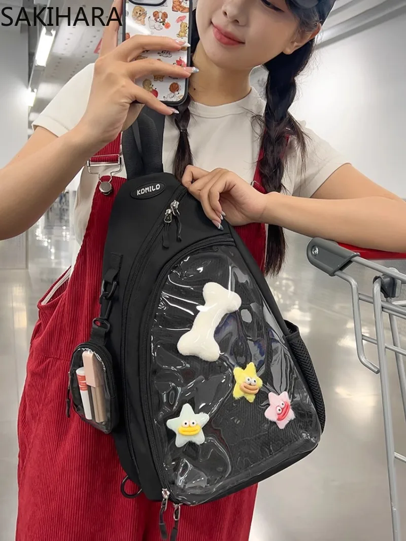 Кавайные сумки через плечо для женщин повседневная офисная однотонная нагрудная