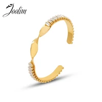joolim jewelry wholesale tarnish free wave geometry zircon opening adjustable bracelet bridesmaid gift waterproof gold jewelry