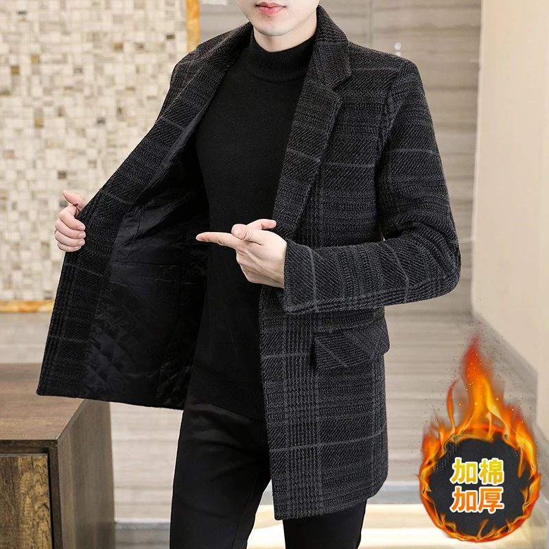 

2023 мужское шерстяное пальто повседневная яркая Корейская версия дышащее новое осенне-зимнее модное и приталенное шерстяное пальто с подкл...