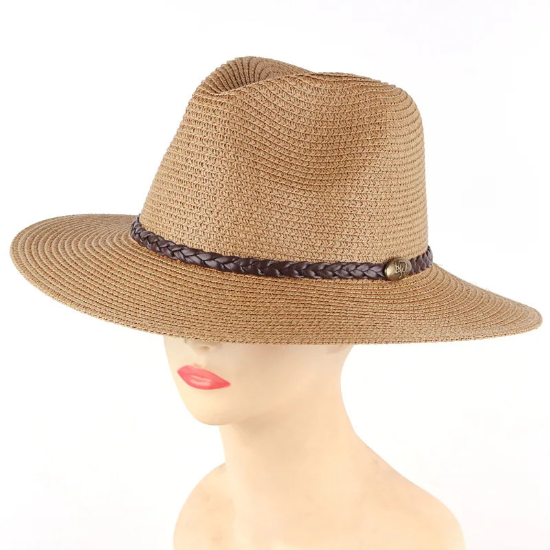 

Соломенная шляпа для женщин и мужчин, стильная Панама с широкими полями, летняя пляжная шапка от солнца, для отдыха на открытом воздухе, UPF 50 +