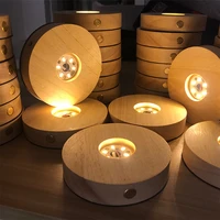 new wooden led light dispaly base usb rechargeable crystal glass resin art ornament wood night lamp base holder display stand
