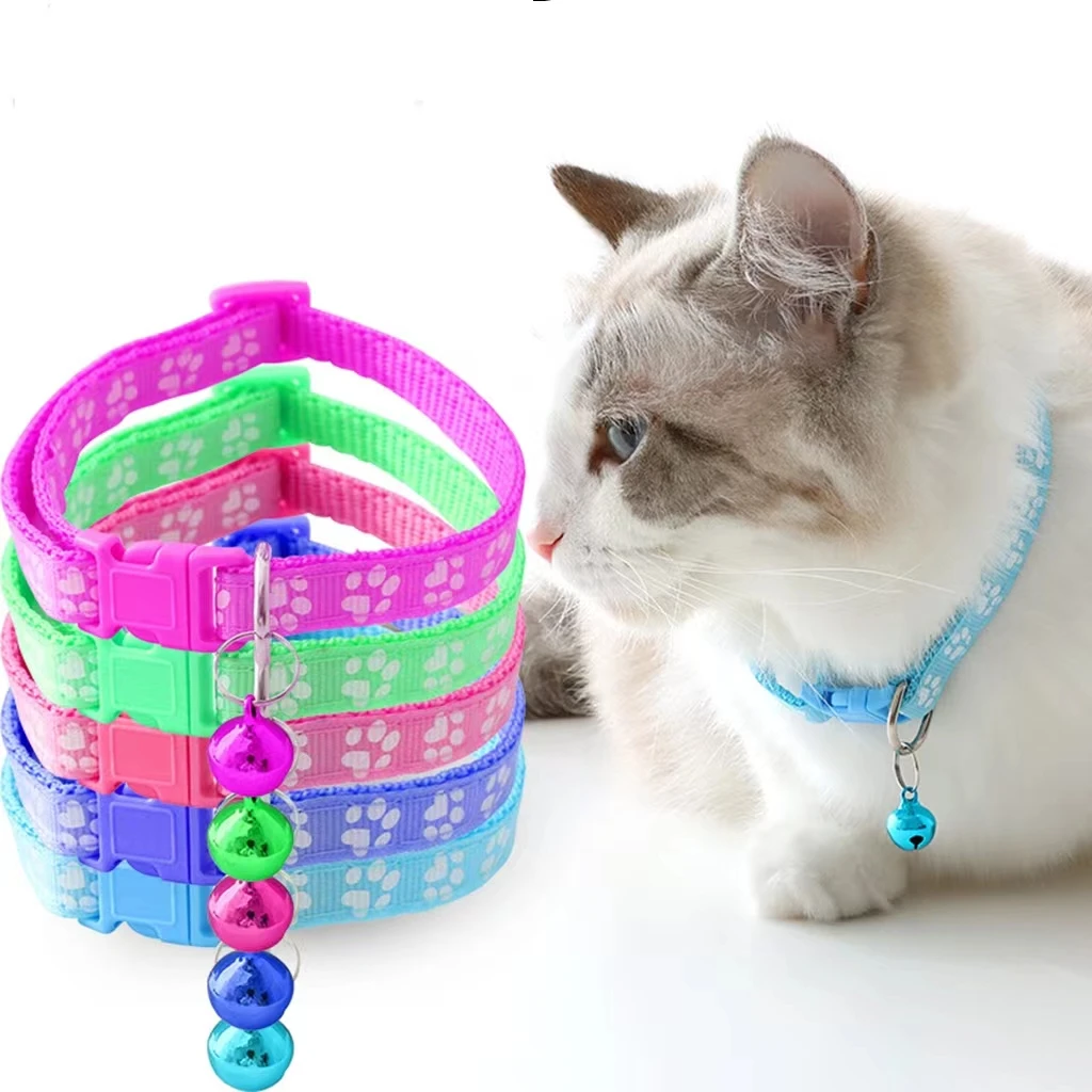 

Large Stock Of Cute Footprint Patch Cloth Bell Pet Cat Dog Neck Collar
