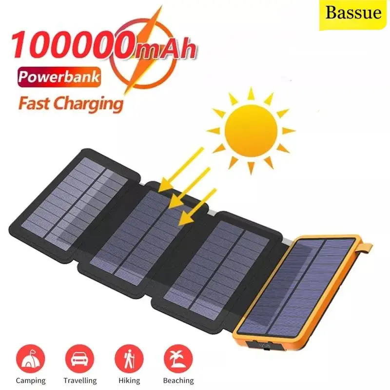 

100000mAh Waterproof Solar Power Bank Outdoor Camping Portable Folding Solar Panels 5V 2A USB Output Device Sun Power For Phone