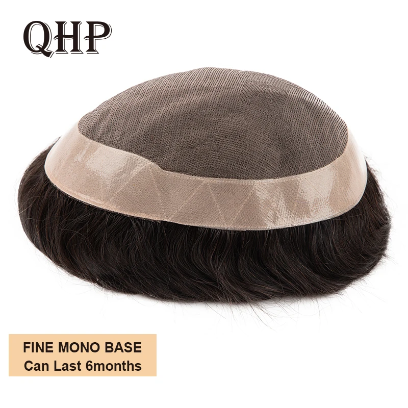 

MONO+NPU Toupee Remy Hair Replacement System Men's Capillary Prothesis Handmade Human Durable Hairpieces Natural Wig For Men
