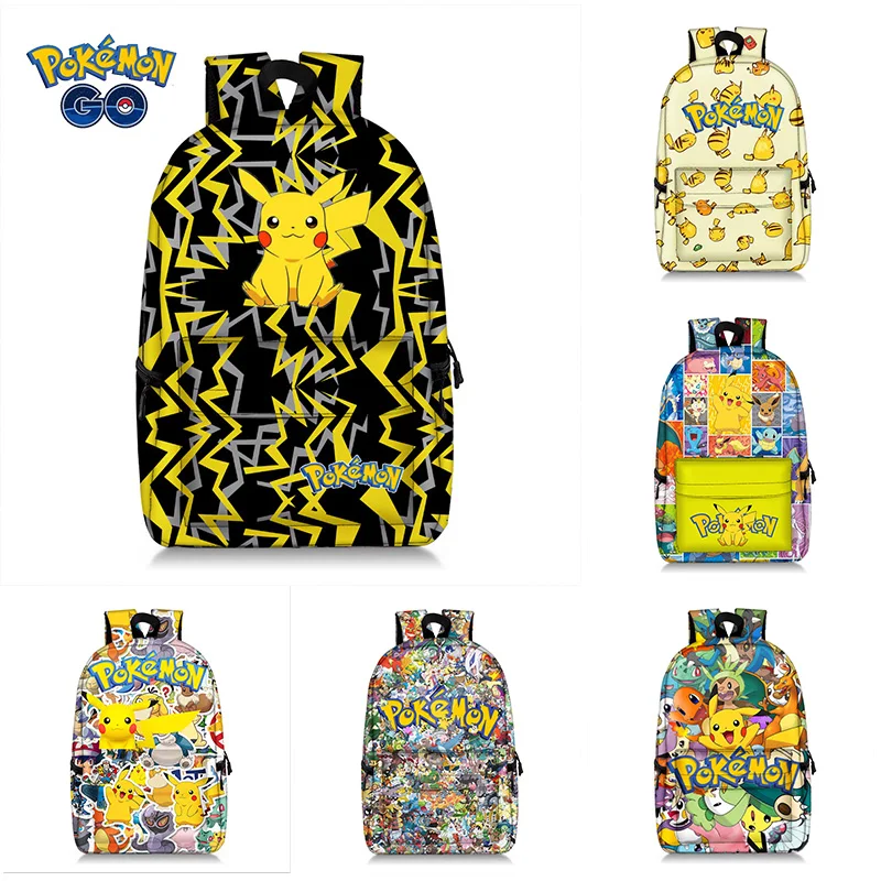 

New Pokemon Pikachu Boys Girls Nylon School Bag Popular Cartoon Pattern ipad Laptop Backpack Ladies Travel Backpack School Gift