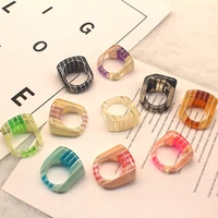 new fashion striped colorful gradient resin geometric round ring for women girls harajuku layer rainbow summer ins jewelry gifts