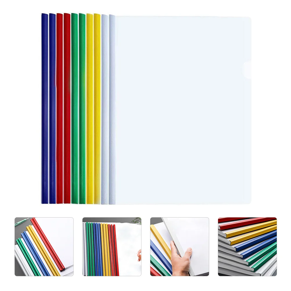 

10 Pcs Cover Clear Report Office Folders Rod Clamp Plastic A4 Paper Holders Document Wallet