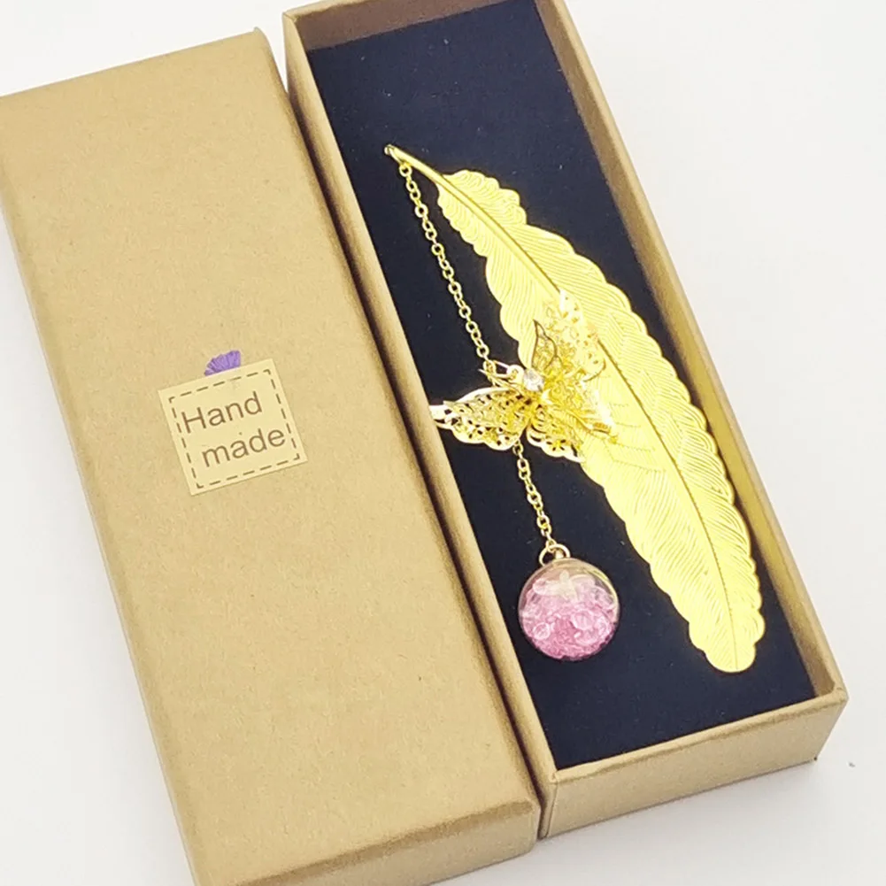 

With Gift Box Bookmark Maker Metal Feathers Nursery Ornament Pendant Stationery Childern Decorative Diamond Flowers