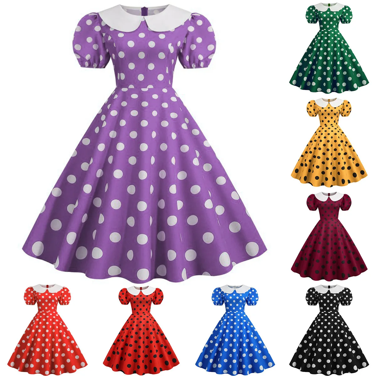 

Детский воротник пузырьковый рукав отделка пэчворк волнистый точка качели платье