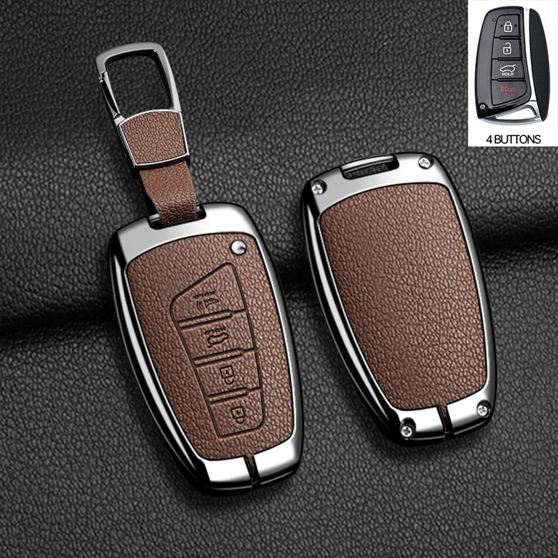 

Кожаный чехол для ключей из цинкового сплава, брелок для Hyundai Grandeur HG Sedan Santa Fe 3DM Grand SantaFe 2018 IX45 EQUUS Azera Genesis
