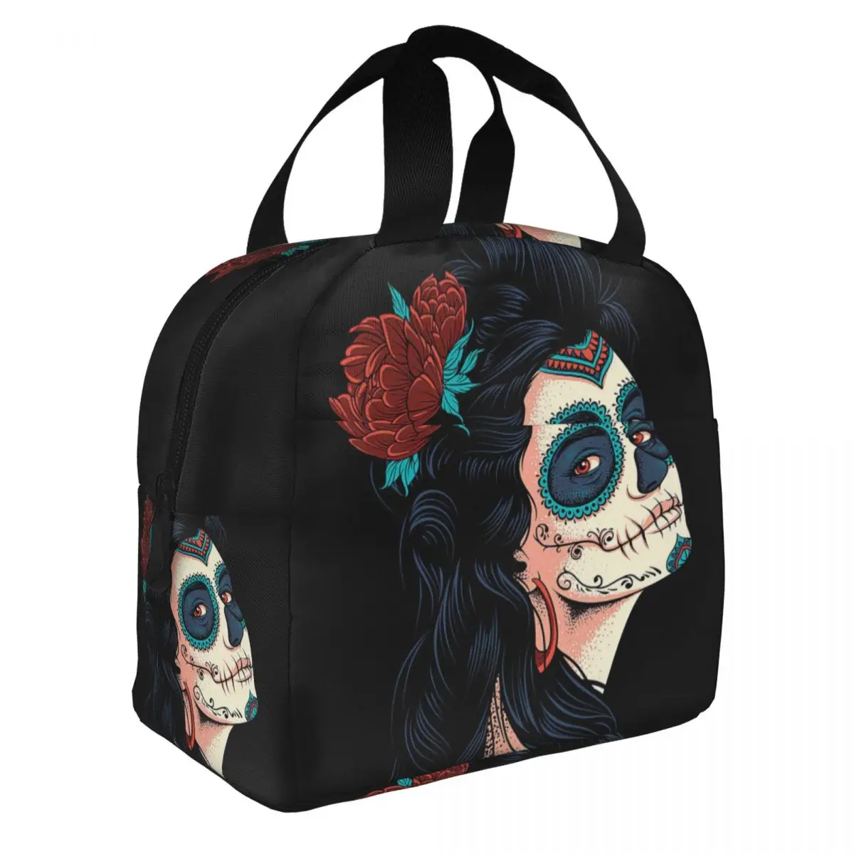 Lady Of The Dead,La Calavera Catrina Lunch Bento Bag Portable Aluminum Foil thickened Thermal Cloth Lunch Bag for Women Men Boy
