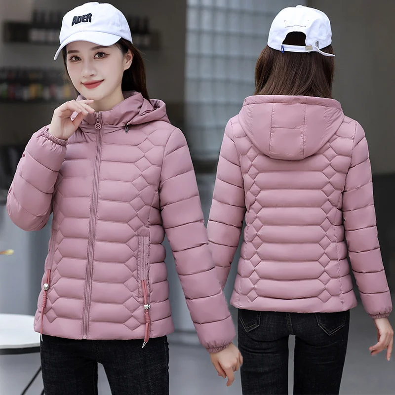 Autumn and Winter 2022 New Cotton Clothes Women's Short Lightweight Cotton Clothes Hooded Versatile Slim Cotton Jacket Removable