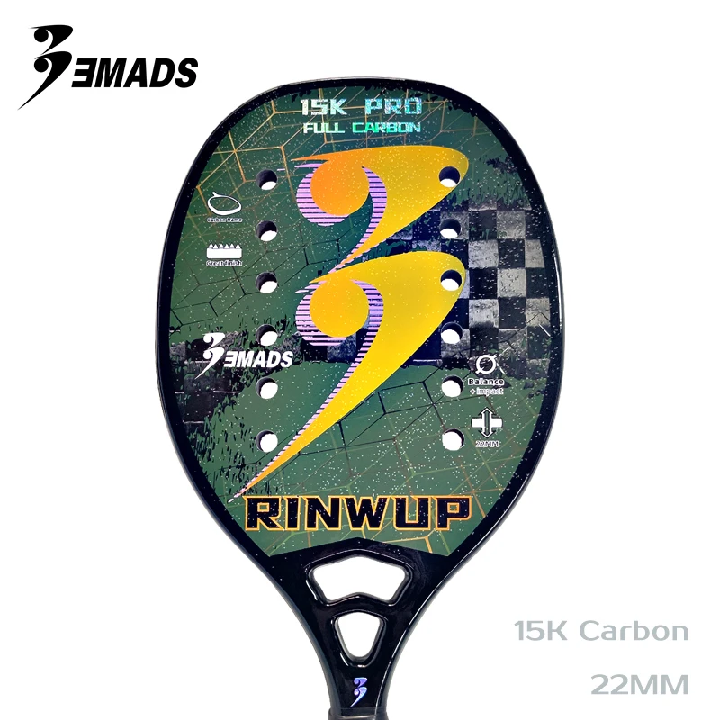 3MADS 15K Carbon Fiber Beach Tennis Racket Rinwup Professional Brand New Carbon Paddle In-stock & Fast-shipping