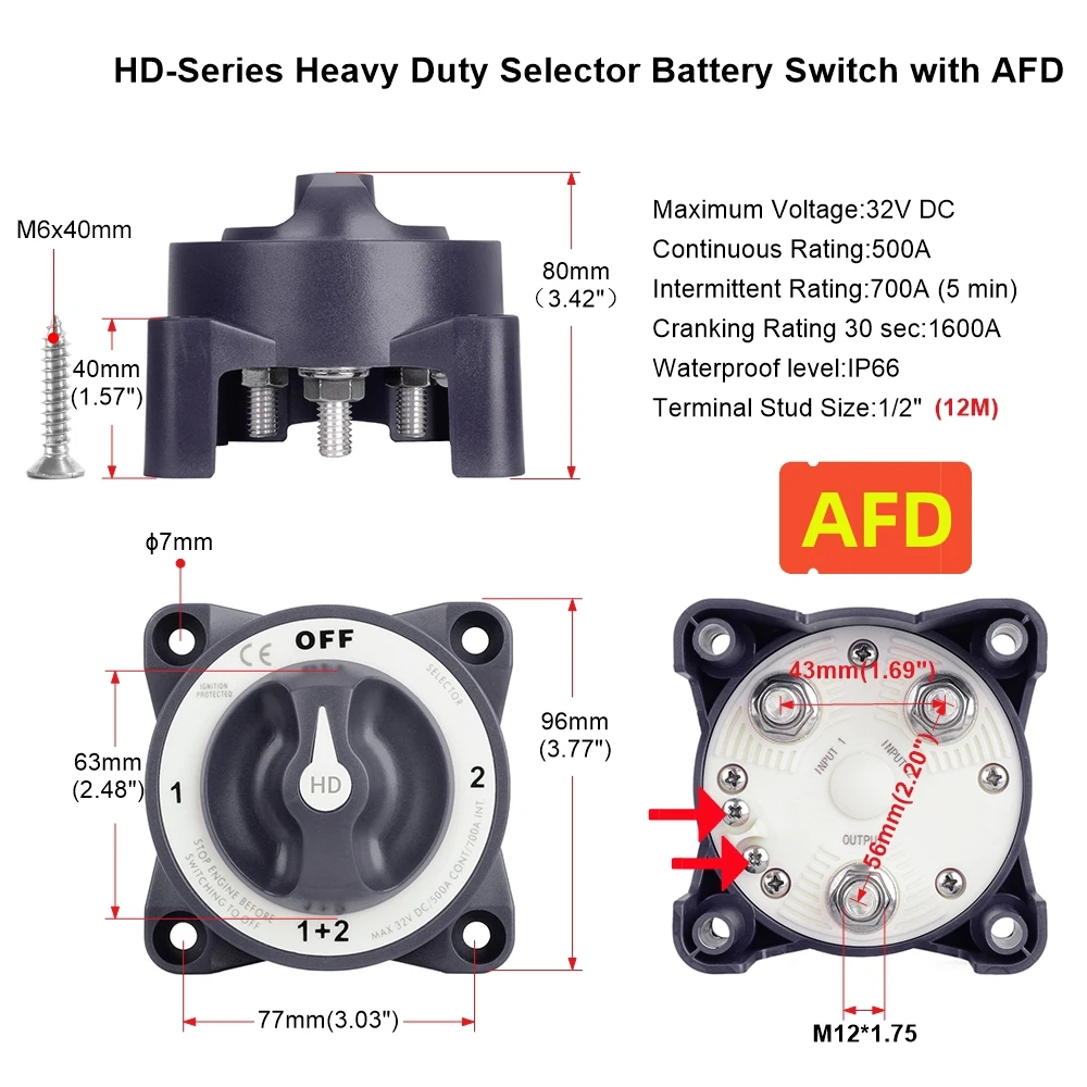 

2 3 4-позиционный переключатель аккумулятора 300A, светящийся с AFD, изолятор морской лодки, отключение, поворотный для автомобиля, кемпинга, автофургона, грузовика