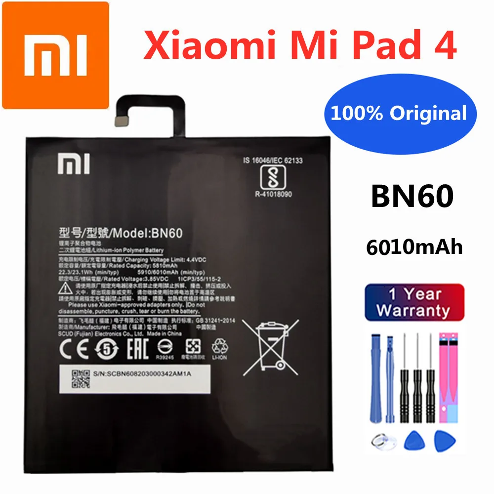 Оригинальный аккумулятор Xiao mi BN60 для Xiaomi Pad 4 Tablet 4 Pad4 MiPad 4, сменная батарея 6010 мАч, высокое качество + Инструменты