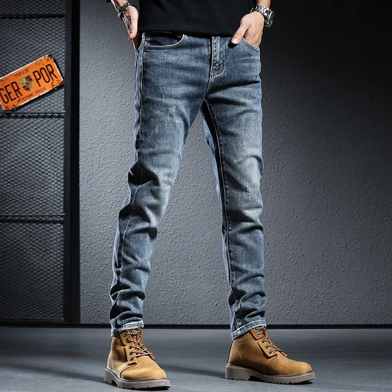 

Men 2023 New Jeans Casual Pants Blue Jean Mens Streetwear Korean Fashion Slim Fit Denim Trousers