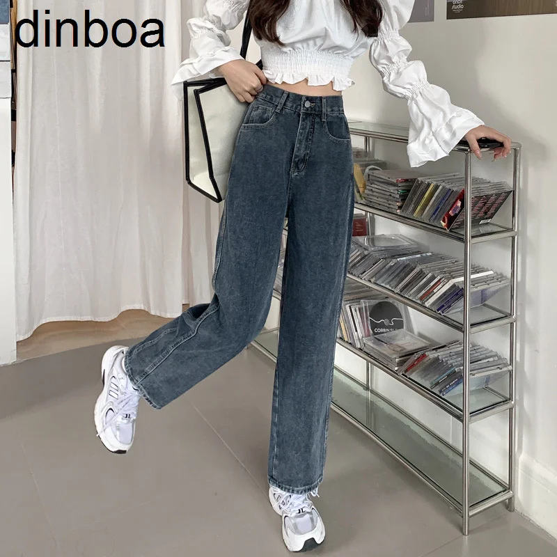 

Dinboa-2022 Vintage Y2k Pants High Waist Straight Pants Casual Fashion Elastic Waist Pocket Women's Pants Drop Shipping
